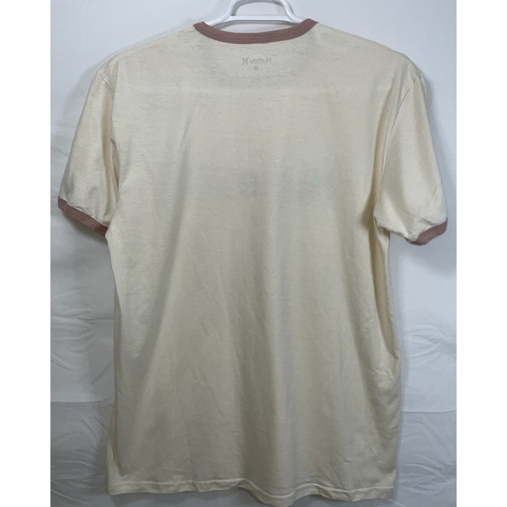 NWOT Men's Hurley Ringer Crew Neck Graphic T-Shirt Cream & Tan 100% Cotton Large - Picture 3 of 4